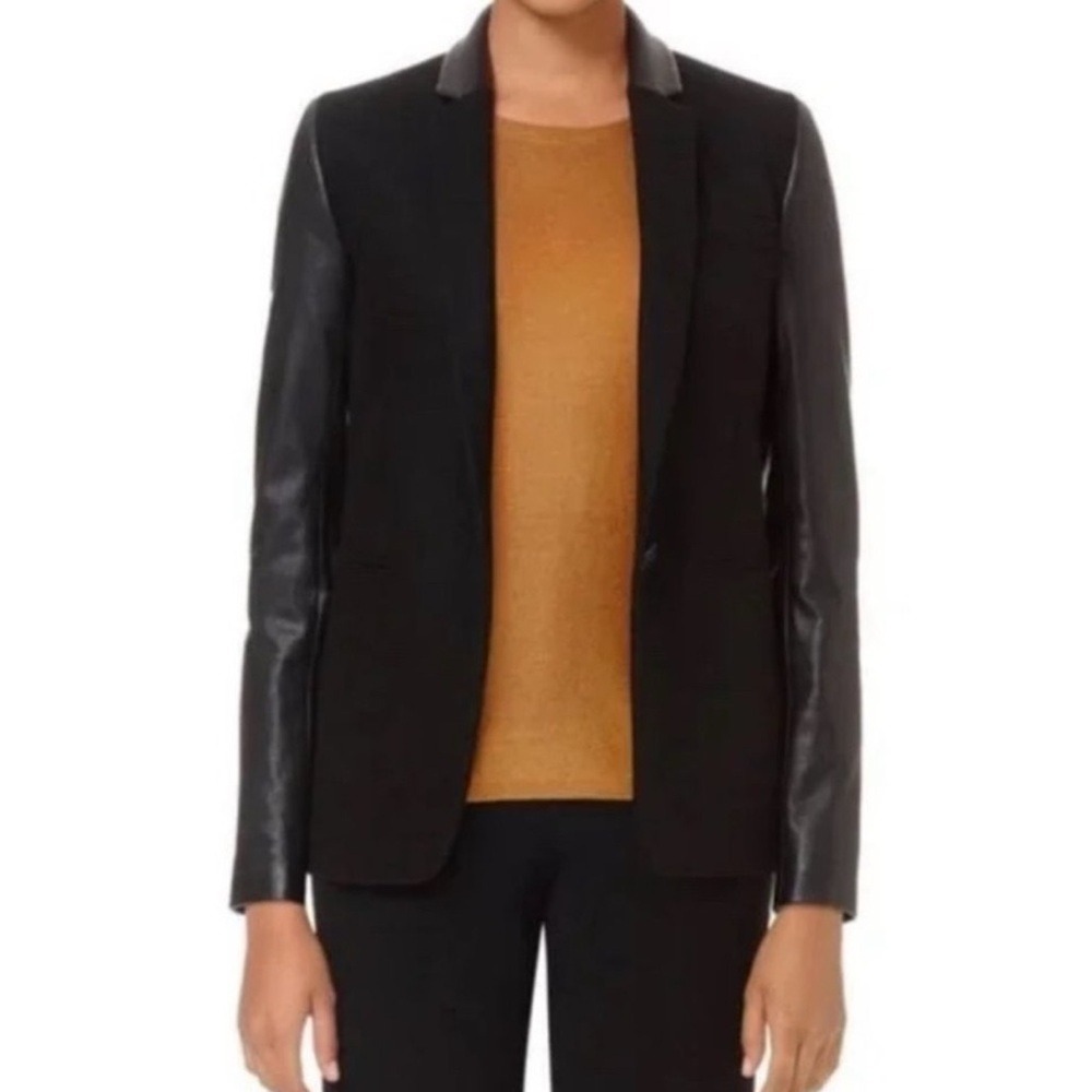 Babaton Womens Blazer Wool Cashmere 2 Black Faux Leather Sleeve Aritzia Office